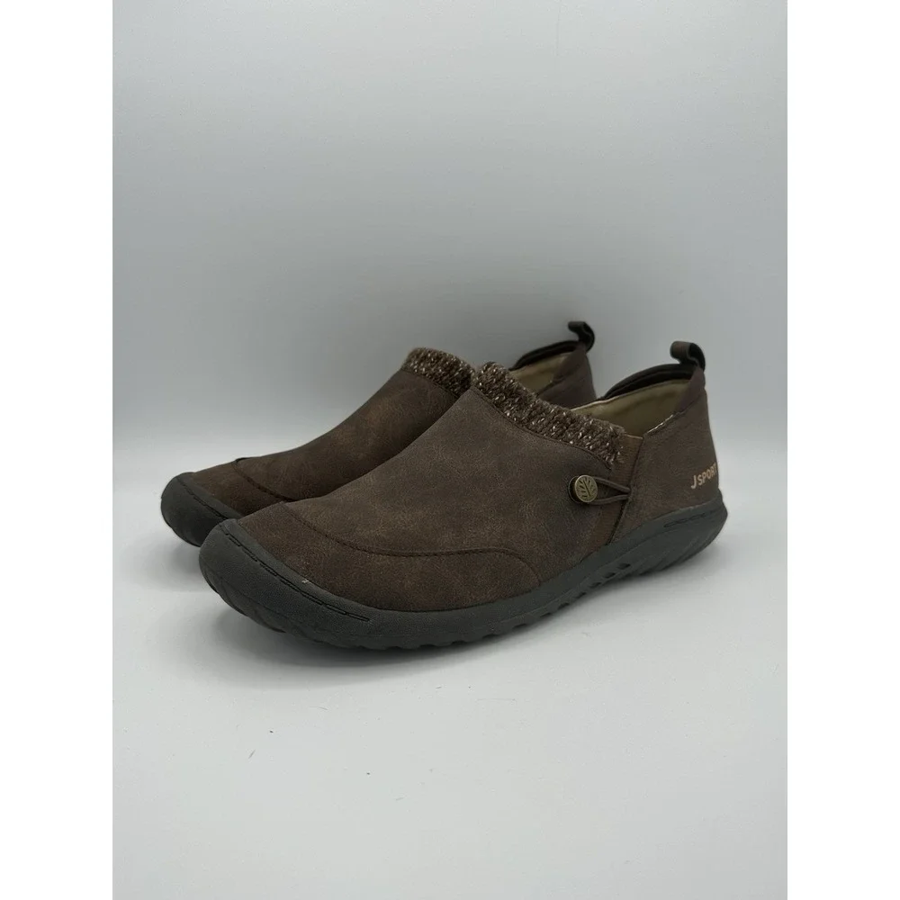 JSport Alice Boots Womens 7.5 M Winter Snow Slip On Round Toe Leather Brown
